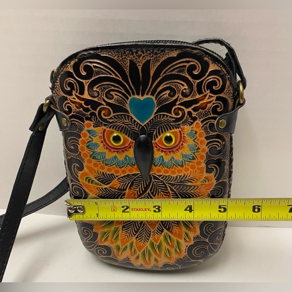 Blue Heart Owl Cross-body Purse Hand tooled Leather Multicolored - Picture 16 of 16